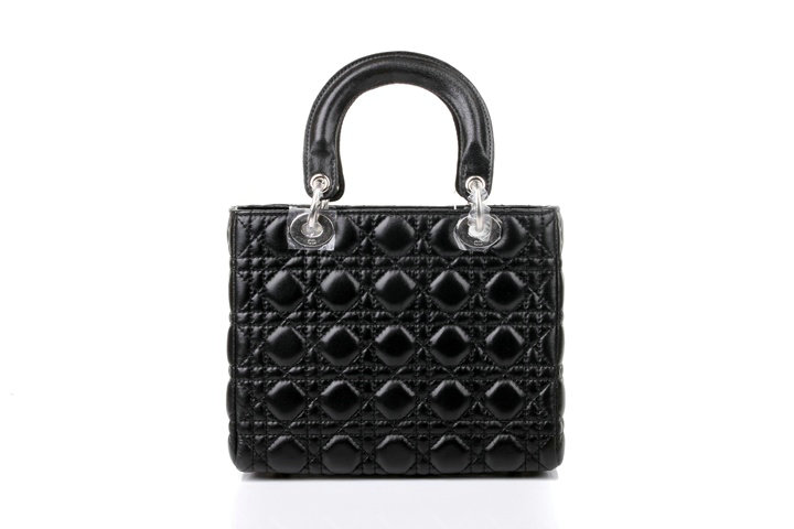 lady dior lambskin leather bag 6322 black with silver hardware